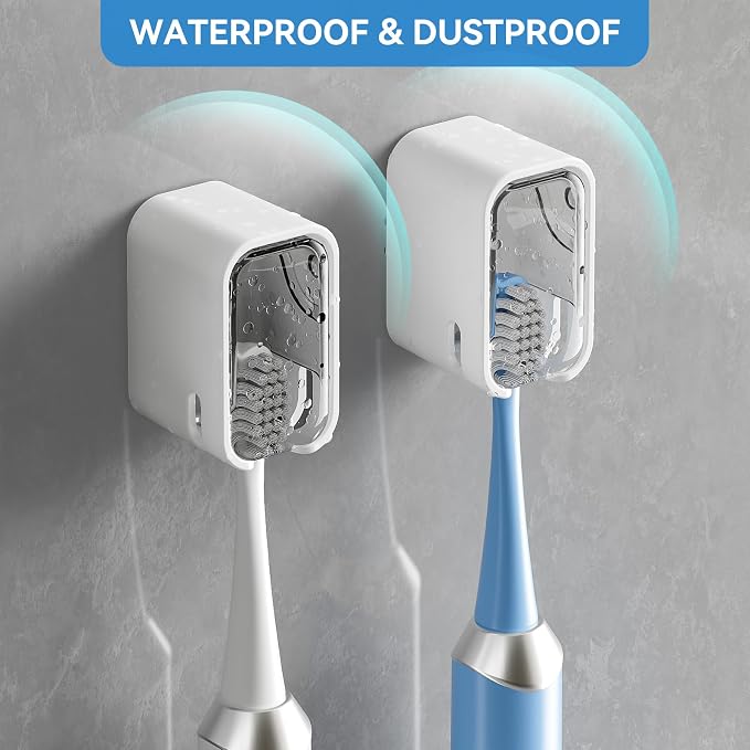 MOPMS Single Slot Toothbrush Holders Wall Mounted with Cover for Bathrooms | 2PCS Toothbrush Cover for Shower, Single Toothbrush Dispenser Storage Organizer for Family & Travel