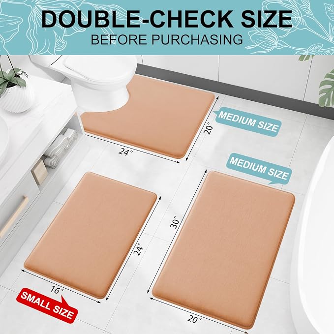 Smiry Memory Foam Bath Mat 36x24, Extra Soft and Absorbent Bathroom Rugs | Peach, Quick Dry Machine Washable Non-Slip Bath Mat for Bathroom Floor, Shower and Tub