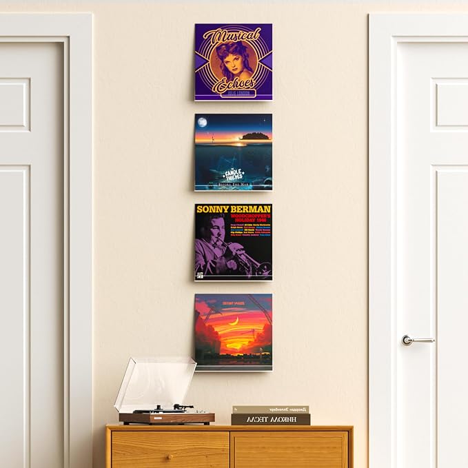 upsimples 4 Pcs 12" Vinyl Record Wall Mount Shelves, Clear Acrylic Display | Display Full Album Covers, Keep Records Secure, Floating Design, Easy to Install, for Book, Photo & More, Modern Wall Decor