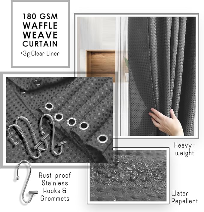 Clara Clark Bathroom Accessories Set - 27PC Bathroom Set with Adhesive Corner Shower Caddy Hanging, Bathroom Sets with Shower Curtain and Rugs, Grey Shower Curtain Set with Bathroom Trash Can | 27 Piece Grey Bathroom Sets with Shower Curtain and Rugs w...