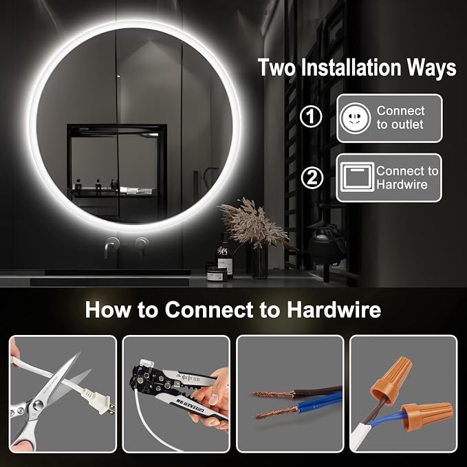 S·BAGNO 40’’ Round Led Bathroom Mirror with Lights, Bluetooth Speaker | Anti-Fog, Dimmable, 3-Color Light, Memory Function, Tempered Glass, IP54 Waterproof Rating, Wall-Mounted Round Led Mirror