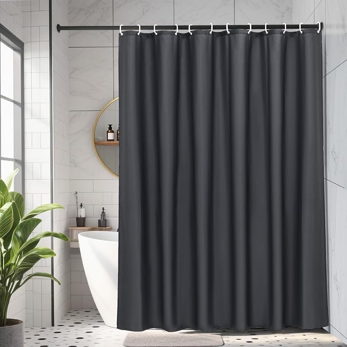 AooHome Standard Shower Liner, Solid Polyester Fabric Solid Shower Curtain Liner for Hotel with Hooks, Water Repellent, Weighted Hem, Charcoal, 72x72 inch