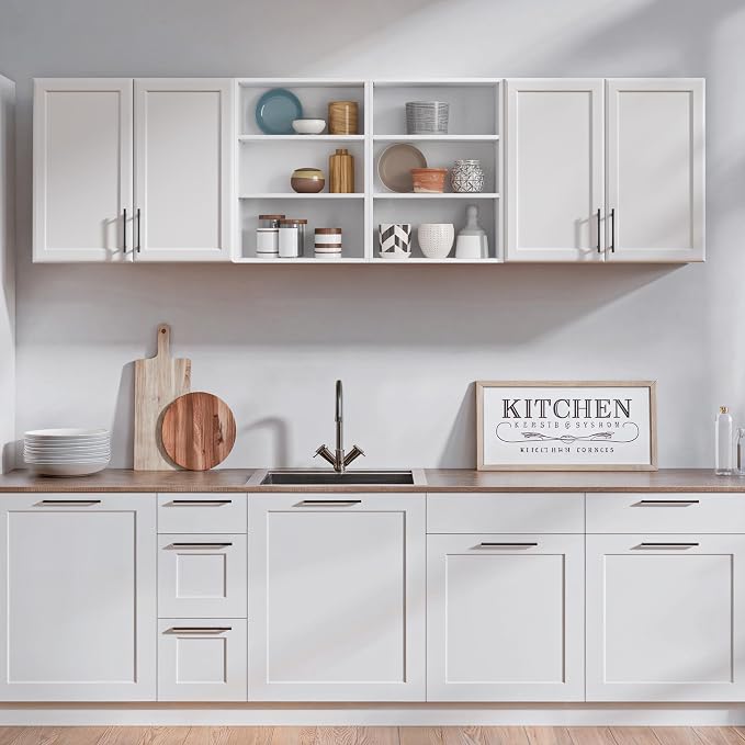 FIMELLO 78.6''W X 11''D X 21.7''H Wall Cabinets for Laundry Room, Wooden Kitchen Cabinet, Floating Wall Cabinets, Hanging Wall Cabinet for Laundry, Kitchen, White