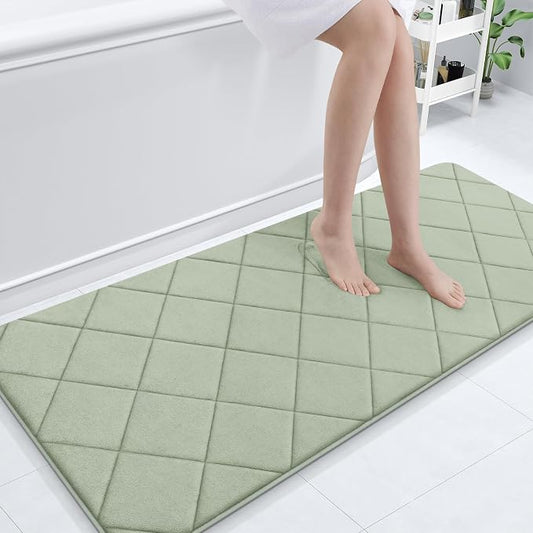 OLANLY Memory Foam Bath Mat 70x24, Ultra Soft and Absorbent Bathroom Rugs | Sage Green, Quick Dry, Machine Washable Shower Bath Rugs, Comfortable Bath Carpet for Bathroom Floor, Tub and Shower