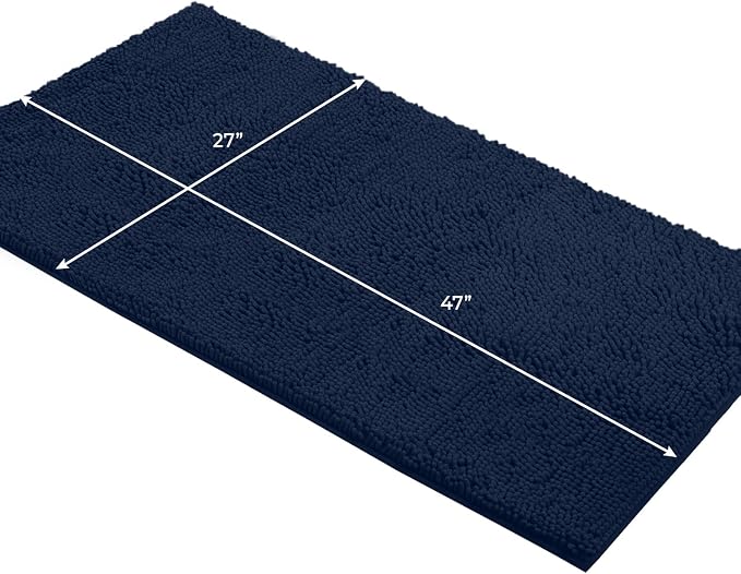 LuxUrux Plush Chenille Runner Rug – Ultra-Soft, Absorbent & Non-Slip Bath Mat for Bathroom, Hallway & More, Machine Washable (27 x 47 inches, Navy)