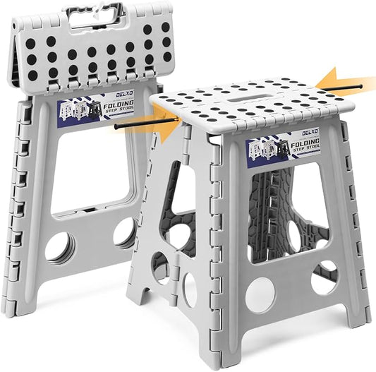 Delxo 16 Inch Folding Step Stool,Foldable Step Stool for Adults Grey | Step Stool with Safety Lock,Portable Collapsible Step Stool,Non-slip Folding Stools for Kitchen Bathroom Bedroom Garden 1PC