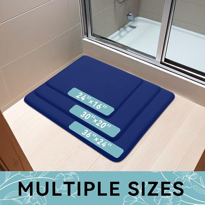 Smiry Memory Foam Bath Mat 30x20, Extra Soft and Absorbent Bathroom Rugs | Navy Blue, Quick Dry Machine Washable Non-Slip Bath Mat for Bathroom Floor, Shower and Tub