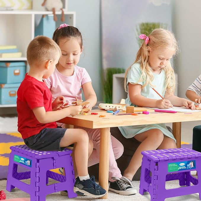 Dyforce Kids Step Stool 9 Inch, 300lbs Folding Step Stool for Toddler | Step stool Purple,Anti-slip Heavy Duty with Handle, Lightweight Foldable Foot Stool for Bathroom Kitchen Bedroom Outdoor