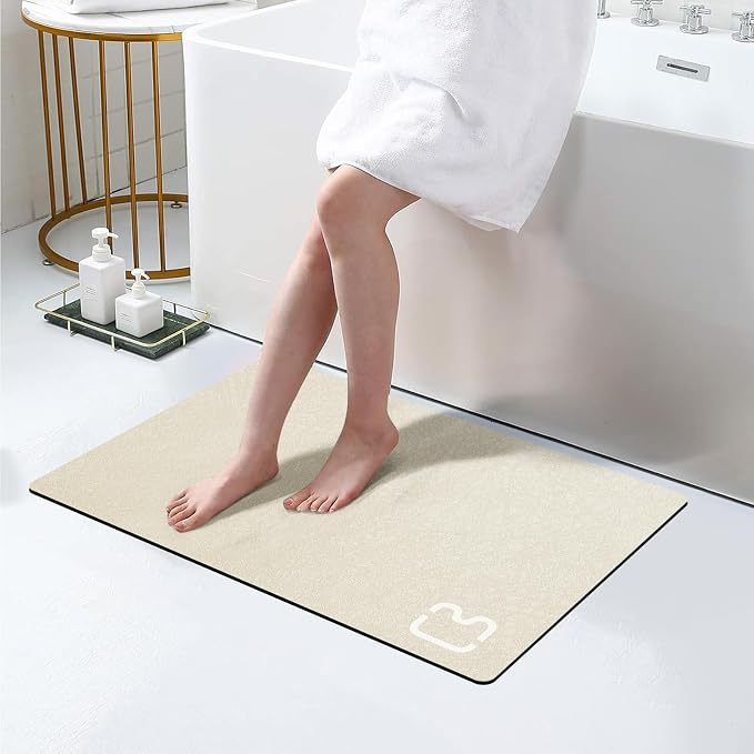 Diatomaceous Earth Bath Mat Stone Bath Mats for Bathroom,17"x32",Beige | Non Slip Rubber Backed Quick Dry Bathroom Rugs Super Absorbent Low Pile Diatomite Stone Bathroom Mat Fit Under Door Floors