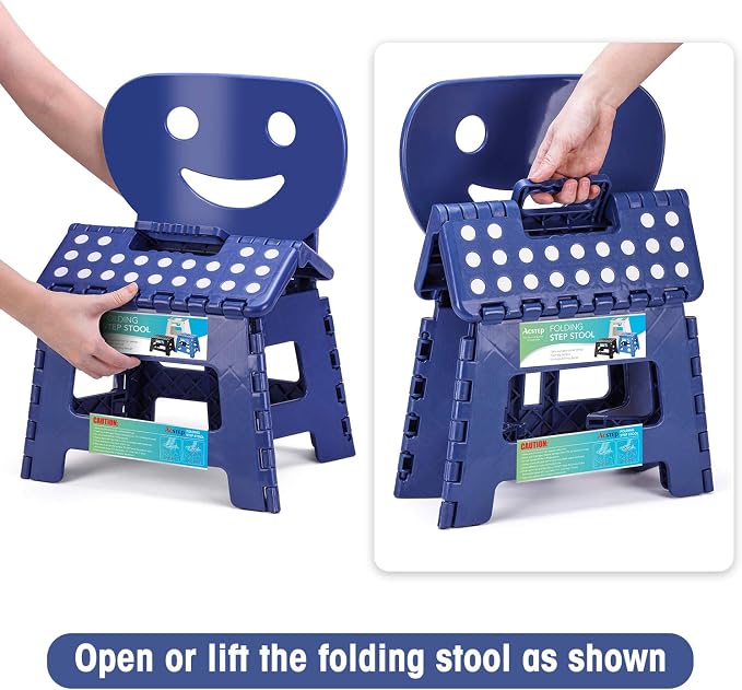 Folding Step Stool with Back Support for Kids,9" Kids Step Stool for Outdoor or Indoor Kitchen Step Stools and Bathroom Stool for Toddlers Boys Girls - Royal Blue