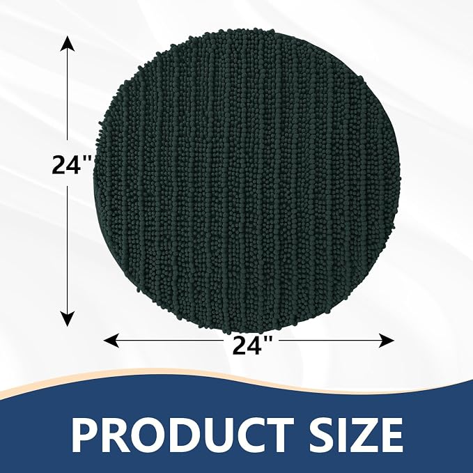 Arotive Round Bathroom Rugs 24x24, Soft Absorbent Chenille Shaggy Bath Mat | Dark Green, Machine Wash Dry, Bath Rugs for Bathroom Floor, Tub and Shower, Home Decor Accessories