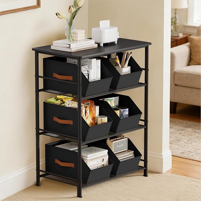 Large Closet Storage Cubes - Closet Storage Bins with Dual Handles for Clothes, Towels, Toys, Shelf Organizer Bins for Bedroom, Nursery, Shelves, Small Spaces, Black, 6 Pack