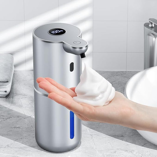 Automatic Foaming Soap Dispenser Touchless, Rechargeable Electric Hand ＆ Dish Soap Dispenser for Bathroom and Kitchen - Smart Digital Display, 6 Adjustable Level, 380ml, Wall Mounted, IPX5