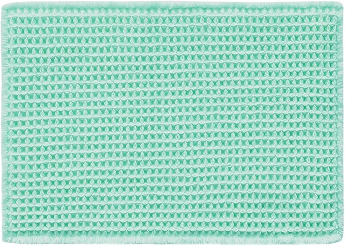 Triohero Waffle Bath Mat, Small Boho Bathroom Rugs Non Slip Washable, Ultra Soft Super Absorbent Quick Dry Farmhouse Bathroom Decor, 16" x 24", Sea Foam Blue