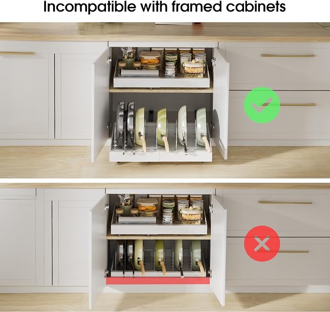 Delamu 16" Deep Pull Out Cabinet Organizer with 6 Dividers, Expandable (11.7 "-20" W) Pull Out Drawers for Cabinets, Cabinet Trays Pull Out for Cabinets in Kitchen, Pantry or Bathroom, White, 2 Pack