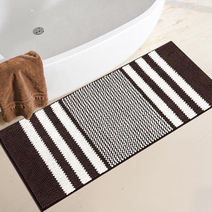 Bathroom Rugs, 47x20 Inch Extra Soft Absorbent Shaggy Chenille Bath Rugs, Non Slip Backing Quick Dry Machine Washable Modern Bath Mat for Bathroom Floor, Home Decor Accessories,Coffee