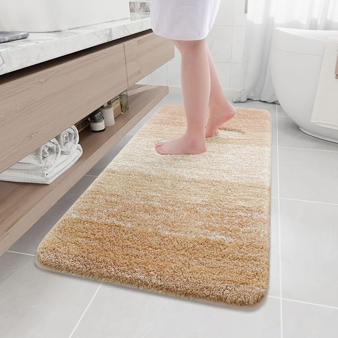 Arotive Microfiber Bathroom Rugs, Shaggy Soft Absorbent Bath Rug, 47x24 | Beige, Rubber Backing Thick Plush Machine Washable Dry Bath Mats for Bathroom, Tub and Shower, Rectangular