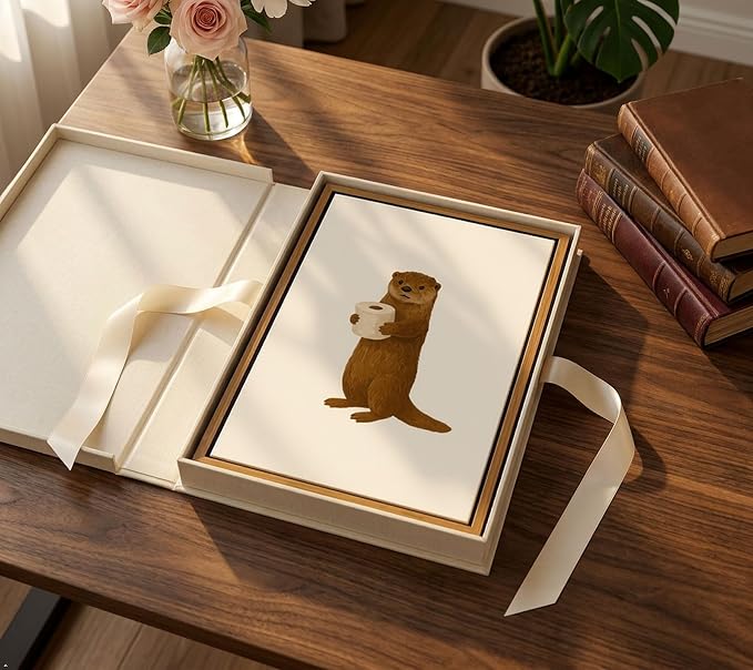 Floating Framed Funny Bathroom Otter Canvas Wall Art Cute Otter Painting Picture Wall Decor Humor Bathroom Animal Poster Print Artwork for Washroom Bathroom Toilet Home Decoration 16x24in