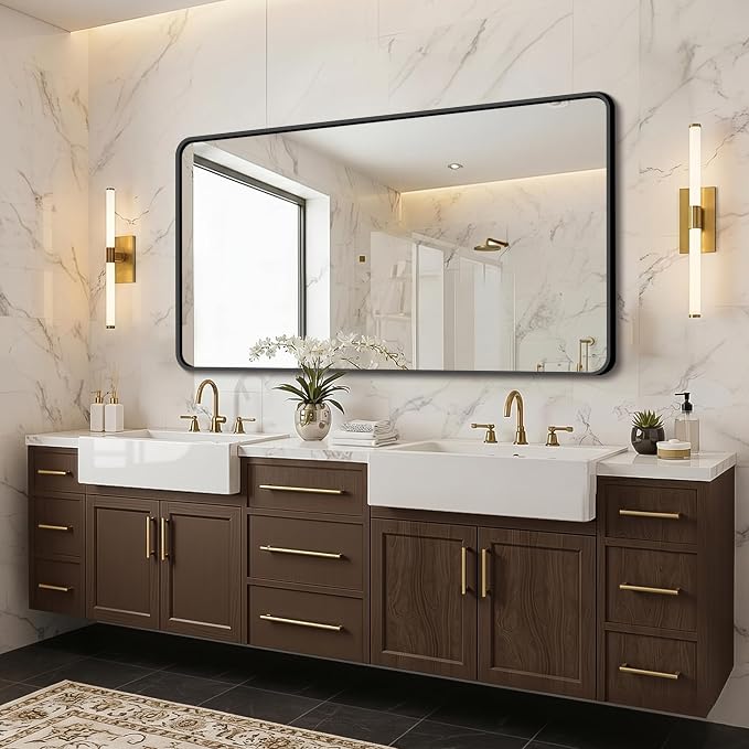 FICTOR Bathroom Mirror for Over Sink, 30"x55" Vanity Mirror for Wall, Black | Shatterproof Tempered Glass, Anti-Rust Frame, Vertical/Horizontal Mounting, Wall Mirror for Bedroom, Living Room, Entryway
