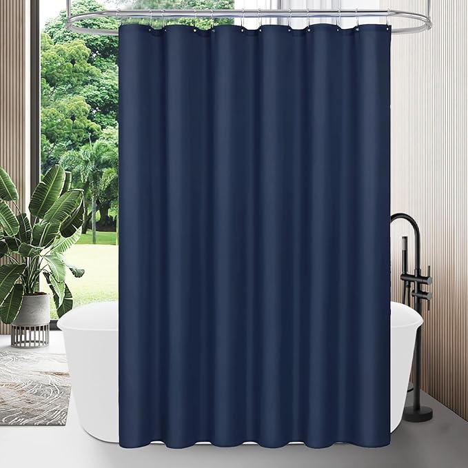 MitoVilla Stall Half Size Shower Curtain Liner, 36 x 72 Inch Fabric Bath Curtain Liner for Modern Hotel, Navy Blue Shower Liners, Washable & Water Repellent