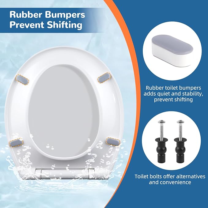 Universal Premium Round Toilet Seat Soft Close with Cover, One-Click, White | Quick Release and Slow Close Toilet Seat Replacement with Toilet Bolts and Bumpers, Compatible with TOTO, Gerber, Kohler