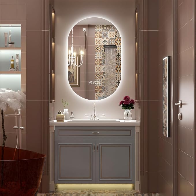 SMIROR 20x32 Oval Backlit LED Bathroom Vanity Mirror with Lights for Wall | Pill-Shaped, 3 Color Lighting, Anti-Fog, Memory, Tempered Glass, UL, Horizontal/ Vertical Wall- Mounted