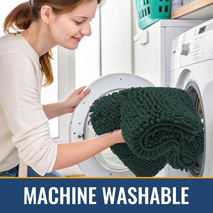 Arotive Bathroom Rugs 70x24, Soft Absorbent Shaggy Chenille Bath Rugs | Blackish Green, Machine Washable Rubber Backing Bath Mats for Bathroom Floor Tub and Shower Home Decor Accessories