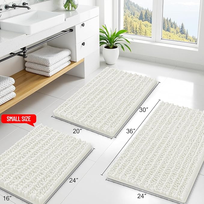 Smiry Bathroom Rugs 30X20, Extra Soft Rubber Backing Chenille Bath Mats | Ivory Machine Washable Non Slip Quick Dry Bath Mats for Bathroom Floor, Tub, Shower, Home Decor Accessories