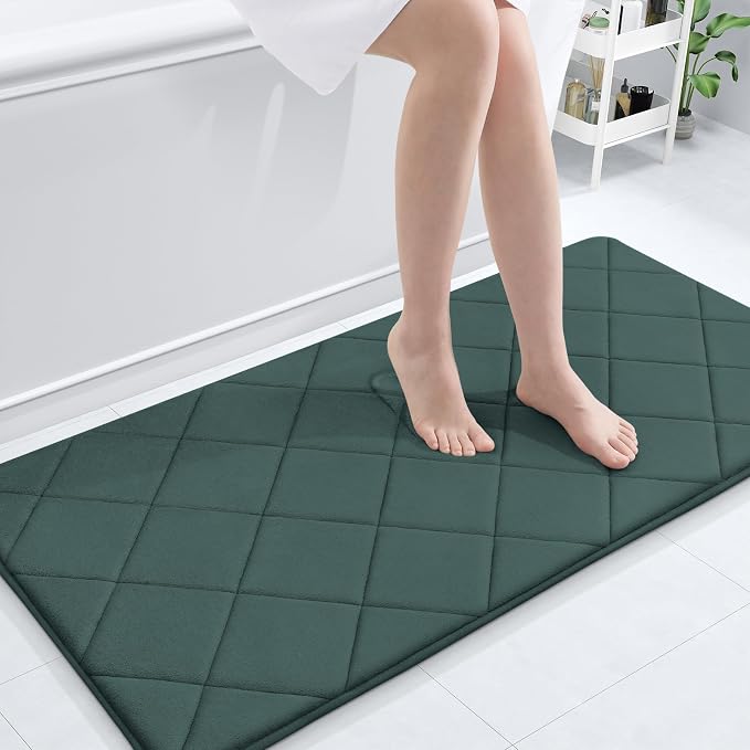 OLANLY Memory Foam Bath Mat 44x24, Ultra Soft and Absorbent Bathroom Rugs | Blackish Green, Quick Dry, Machine Washable Shower Bath Rugs, Comfortable Bath Carpet for Bathroom Floor, Tub and Shower