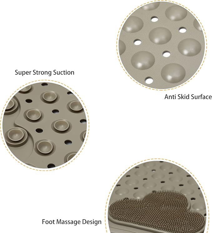 Bathtub Mat Non Slip Shower Mat Bath Mat for Tub 28"X16" Light Brown | Bath Tub Mat Non Slip, Machine Washable, Foot Massage, Non Slip Bath Mat, Shower Mat for Inside Shower, Bathroom Mat