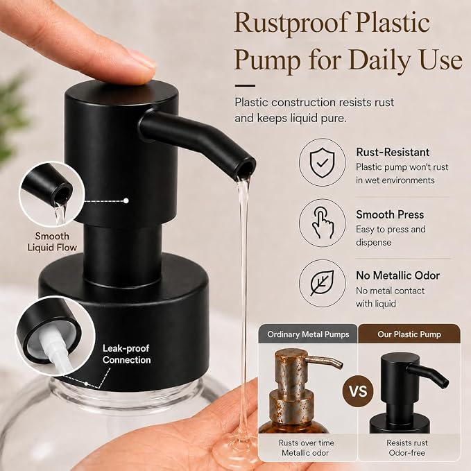 2 Pack Arch Glass Soap Dispenser with Acacia Wood Tray, 11oz Clear Rainbow Decorative Hand Soap Dispenser with Rustproof Pump, Refillable Liquid Dispenser for Bathroom, Kitchen, Countertop