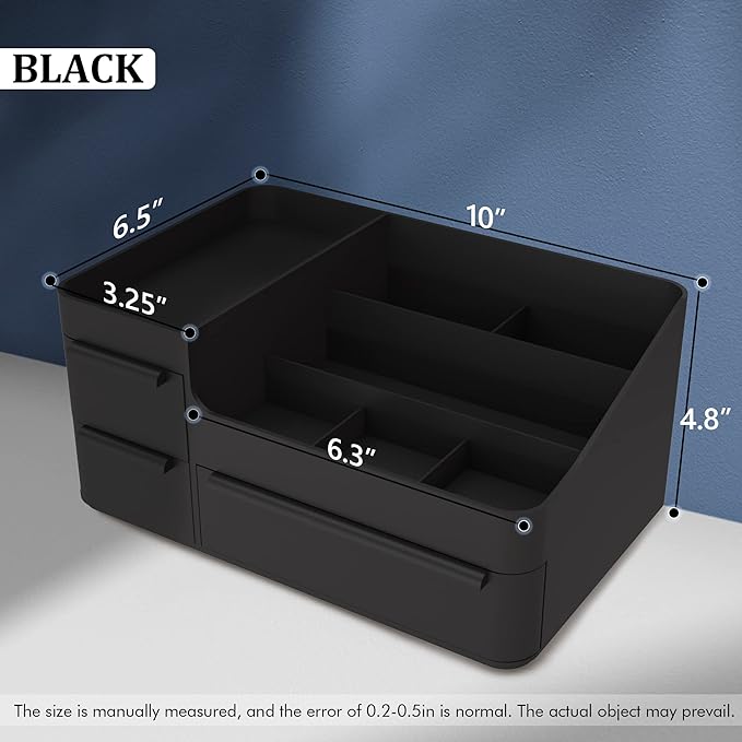 Makeup Organizer for Vanity, Bathroom Countertop Storage Display Boxes Case,Stackable Cosmetic Holder for Jewelry Hair Accessories Beauty Skincare Product Organizing with drawer organizer tray, Black | Skincare Perfume Vologne Organizer with Drawers fo...