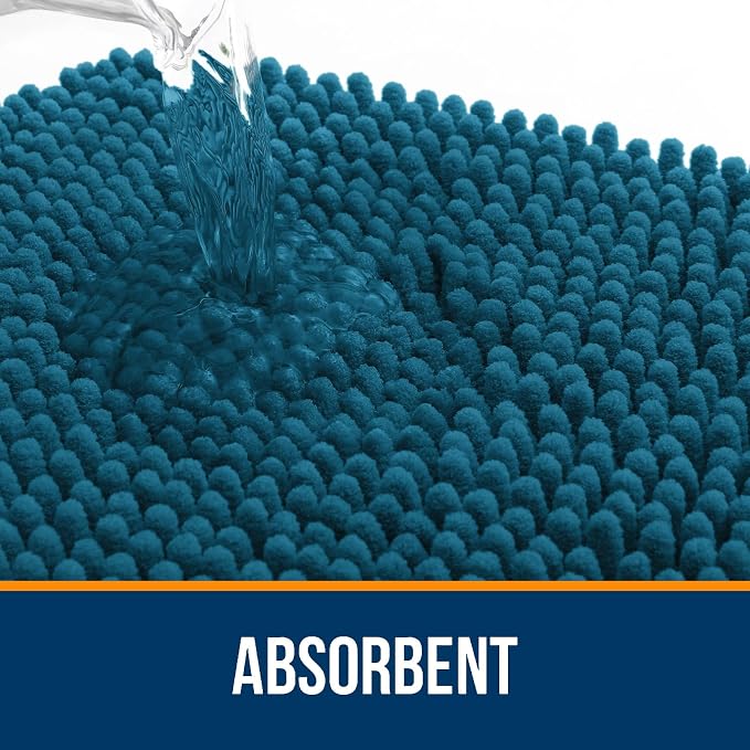 OLANLY Bathroom Rugs 30x20, Extra Soft Absorbent Chenille Bath Rugs | Peacock Blue, Quick-Drying Rubber Backing, Washable Bath Mat for Bathroom Floor, Tub and Shower, Home Decor Accessories