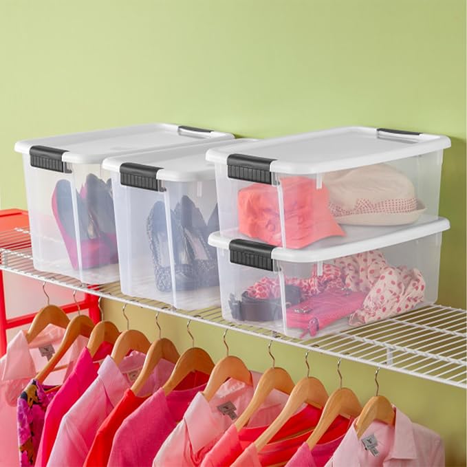Sterilite 18 Qt Ultra™ Latch Box, Durable Clear Storage Bin w/ Lid, 6 Pack | Heavy-Duty and Stackable Plastic Containers with Latches for Closet, Cabinet, Bedroom, Bathroom and Dorm Room Organization