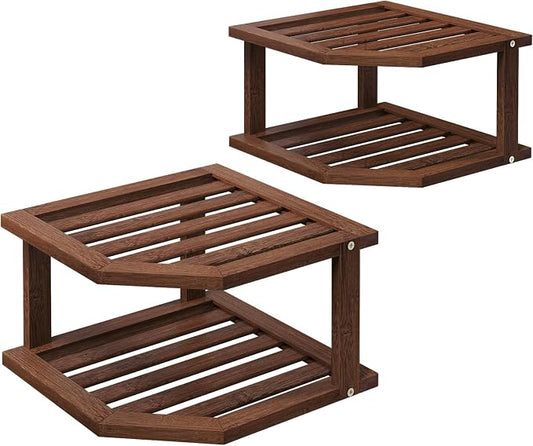 VERTORGAN 2 Tier Bamboo Dish Drying Rack,Corner Shelf 2 Pack(Brown) | Pantry Storage,Dish Rack,Spice Rack,Corner Organizer,Kitchen Counter Shelves,Kitchen Storage,Holds Plates
