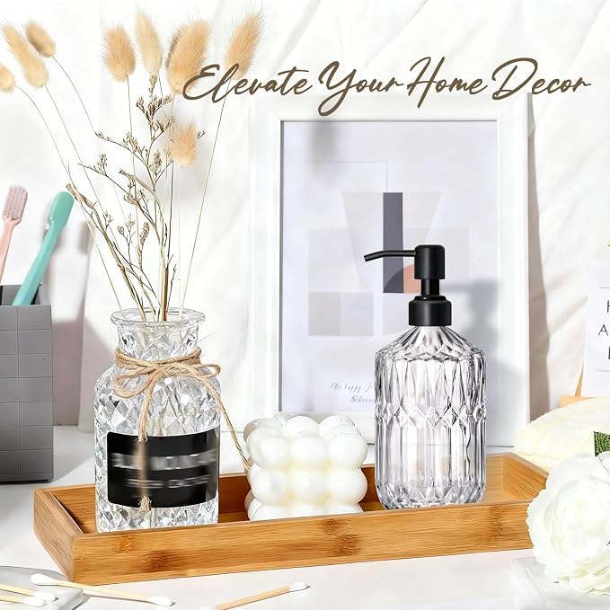 COHOSEGE 17 Oz Clear Glass Kitchen Soap Dispenser for Dish Soap, 2 Pack Bathroom Soap Dispenser Set with Black Rust Proof Pump for Lotion, Hand soap or Body Wash