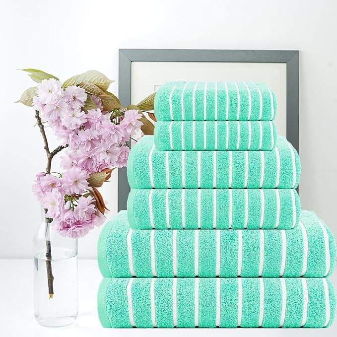 CASA COPENHAGEN Ecstatic 6Pcs 100% Egyptian Cotton Large Designer Towels Gift Set- Aquamarine, 600GSM, 2Bath 2Hand 2Washcloths, Bath Towels for Bathroom Set for Women & Men