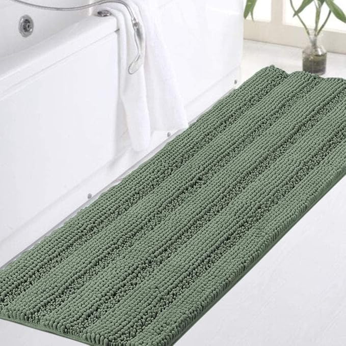 Turquoize Bath Mat, Green Bay, 47" x 17", Plush Chenille, Non-Slip, Machine Washable