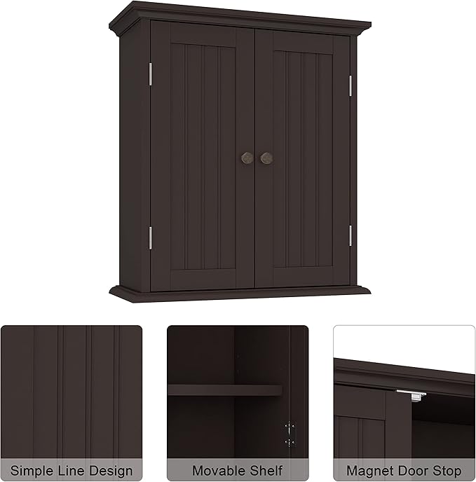 ChooChoo Bathroom Wall Cabinet with 2 Doors, Over The Toilet | 8.8"D x 21.1"W x 24"H, Medicine Cabinet, Adjustable Shelves, Cupboard, Espresso