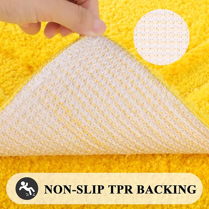 SHACOS Soft Microfiber Bathroom Rugs Set of 2 Pieces, Yellow | 47x20 + 32x20, Absorbent Plush Bath Rugs, Non Slip Washable Shaggy Bath Mats, Fluffy Bathroom Runner Floor Mats Shower Rug
