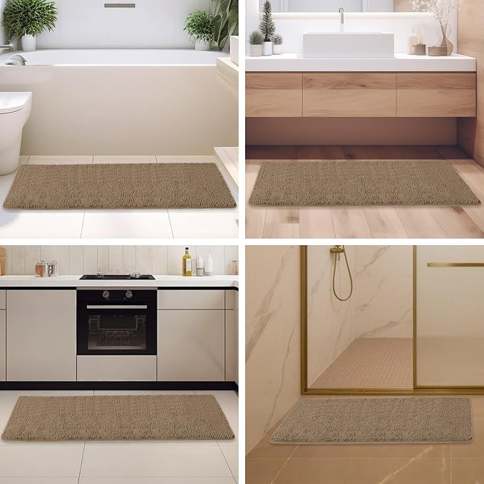 Taupe Bathroom Rugs – Absorbent and Washable Bath Mat, Non-Slip, Thick Soft Chenille Bath Rugs for Bathroom Floor, Shower, Sink - 26" x 44"