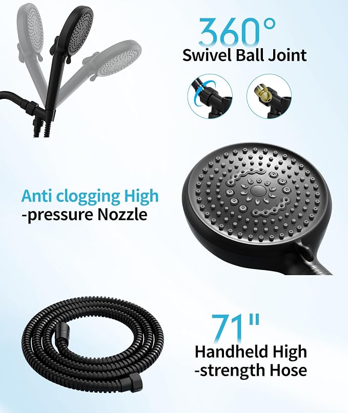 Filtered Shower Head with Handheld, 10 Spray Mode High Pressure Shower Head with Filters, Shower Filter Head for Hard Water, Powerful Spray for Cleaning, 2 Replaceable Filters Included, Black