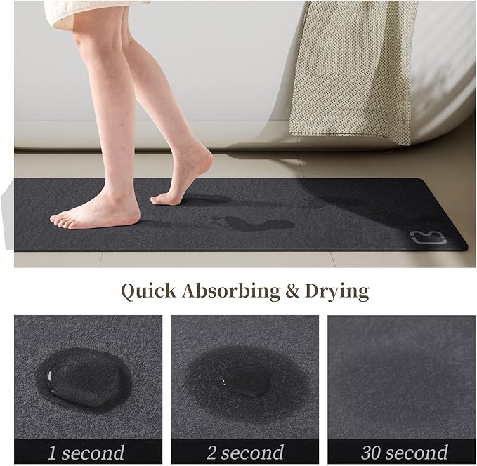 Diatomaceous Earth Bath Mat Stone Bath Mats for Bathroom,17"x32",Dark Grey | Non Slip Rubber Backed Quick Dry Super Absorbent Diatomaceous Earth Bath Mat Low Pile Thin Diatomite Bathroom Mat for Floors