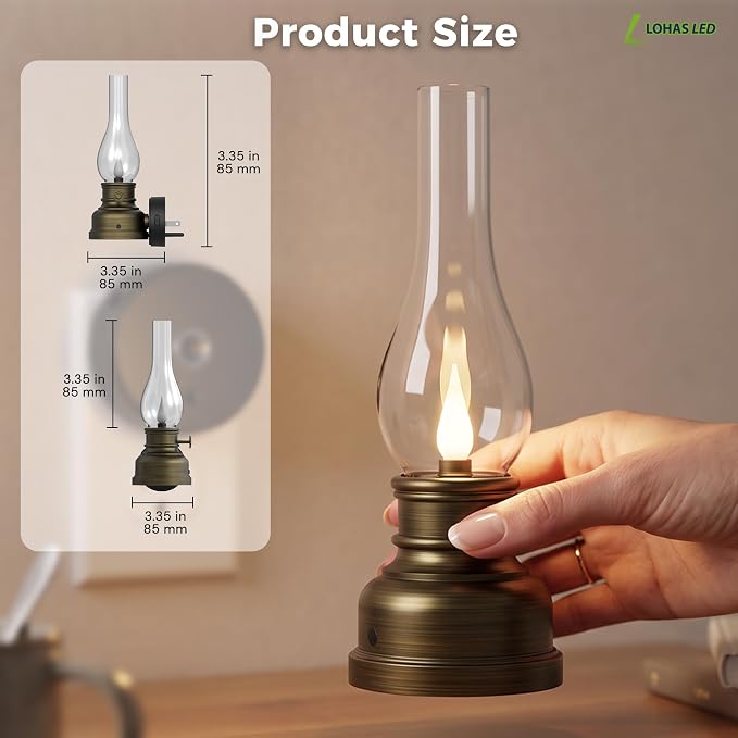 L LOHAS LED Flameless Candles Night Light, Rechargeable Plug in Night Light | LED Kerosene Lamp Night Lights Plug into Wall, Dimmable Flickering Flame Vintage Oil Lamp, Dusk to Dawn sensor Nightlight