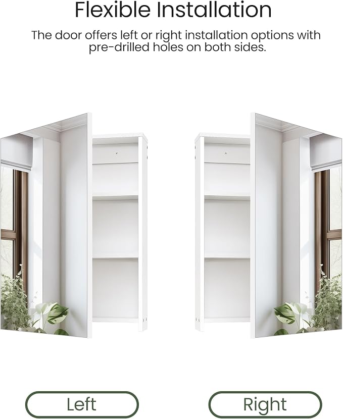 Bathroom Medicine Mirror Cabinet, 17.7'' x 23.6'', Wall-Mounted Bathroom Vanity with Mirror, Bathroom Medicine Cabinet with Storage Function, Hanging Storage Cabinet, Adjustable Shelves, White