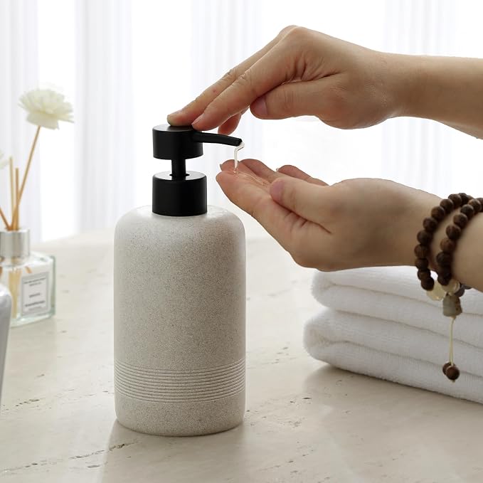 Soap Dispensers,13.53 OZ, 2 PCS,Sandstone Look Beige Empty Bottles | Simple,Refillable Hand Dish Lotion Shampoo and Conditioner Dispenser, No Leak Pump,for Bathroom Countertop Kitchen Sink