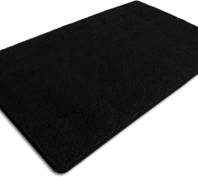 Bathroom Rugs 36 x 60 Inch – Extra Large Bath Mat | Absorbent and Washable Thick Chenille Bath Rugs Non-Slip Runner Rug for Bathroom, Shower, Tub(Black)