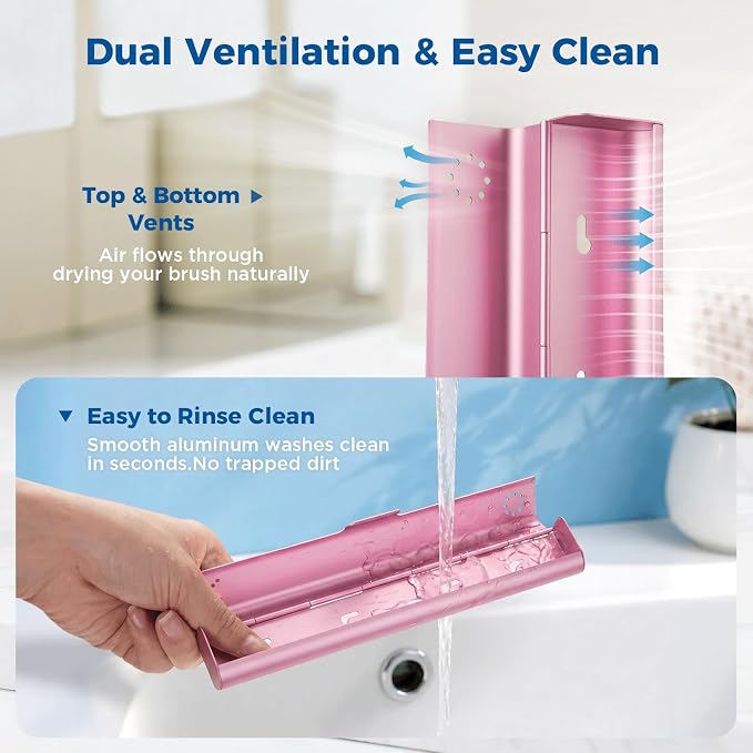 2 Pack Toothbrush Travel Case Aluminum, Portable Toothbrush Holders Travel, Manual Toothbrush Case Container for Traveling, Bathroom, Camping, Business Trip(Silver, Pink)