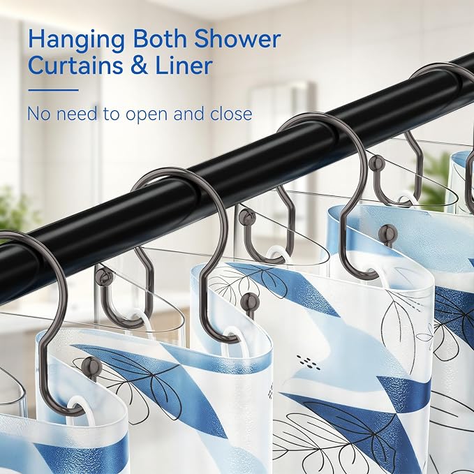 OEH Shower Curtain Hooks, 12 Pcs Minimalist Shower Curtain Rings, Metal Shower Curtain Hangers, Double Hook Shower Curtain Hooks Rust Proof, Glide Smoothly Shower Hooks for Shower Curtain Rod, Bronze