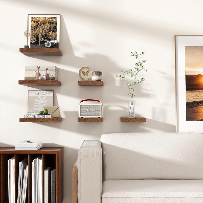 Vivelove Square Floating Shelves 12x12” Set of 2, Rustic Brown | Easy Install with Hardware, Invisible Brackets, No Sagging, Living Room Display Shelf, 2" Thick，Engineered Wood
